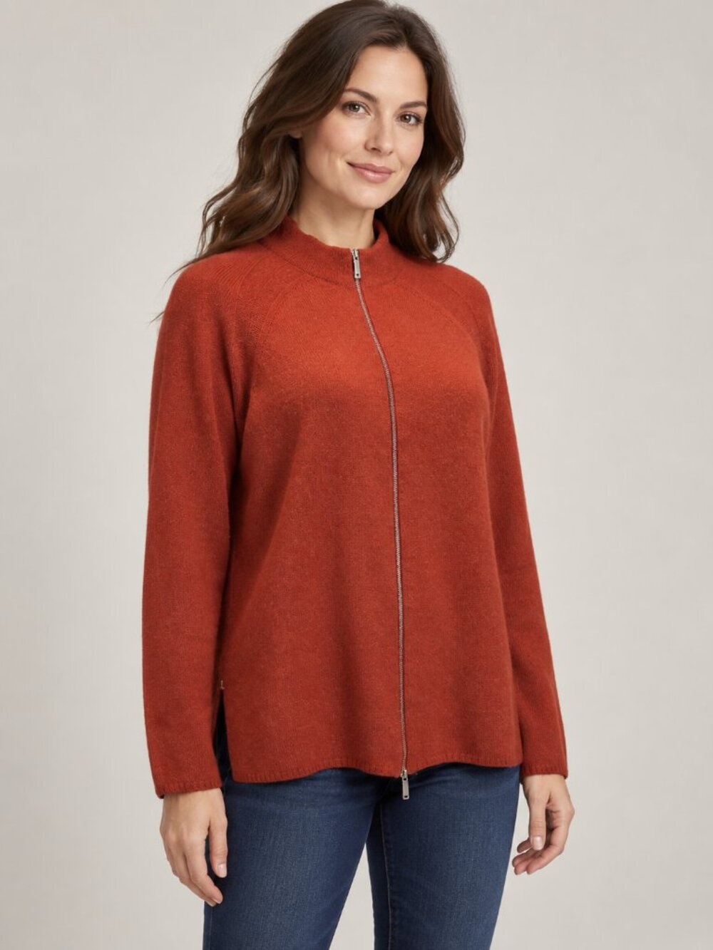Lafayette 148 New York 100% Cashmere Winter Rose Zip Front Cardigan S-Callout⚠️
